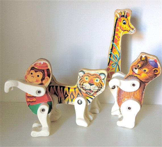 Vintage wooden fisher price circus animals toy 1960s