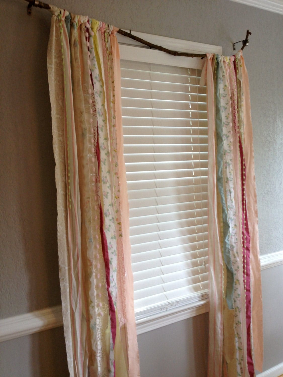 Shabby Chic Rustic Rag Curtain Window Treatment Panels