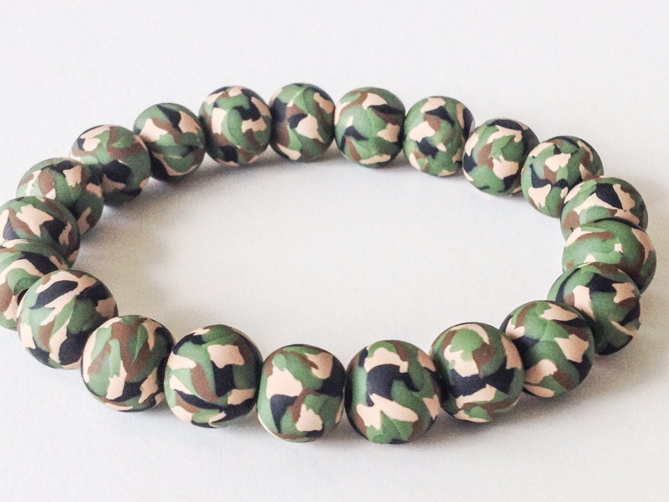 Camouflage Polymer Clay Bead Bracelet Camo Army Colors