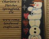 Original Hand painted Let's Stick Together Fan Blade, three snowmen on top of each other with hearts of Love, Hope, Faith