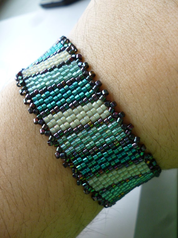 Teal and Purple Peyote Cuff by WescottJewelry on Etsy