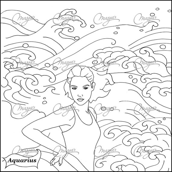 Download Items similar to Masja's AQUARIUS zodiac sign coloring page on Etsy
