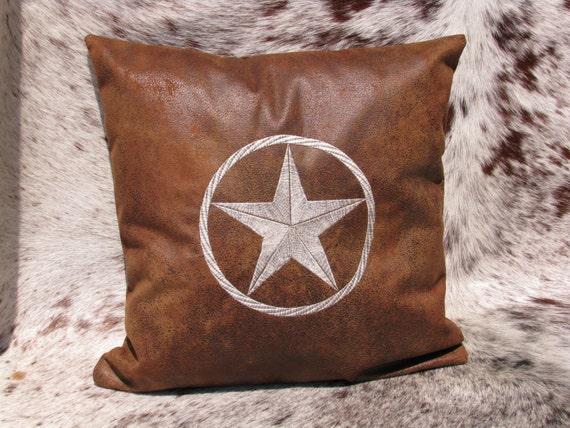 Decorative Pillow Embroidered with Texas Star in Rope Circle