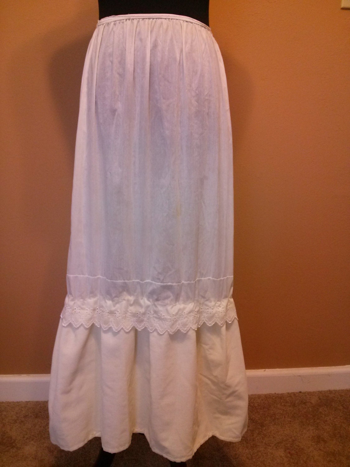 Long Vintage White Cotton Lace Half Slip Bourlesque Old West