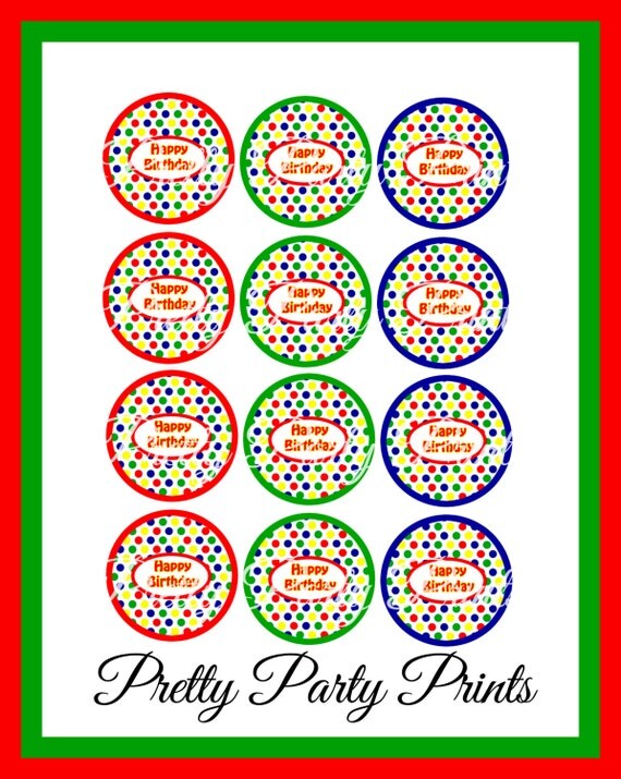 Printable Cupcake Toppers Happy Birthday 2 inch Round Circles