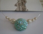 Necklace. Recrafted. Vintage earring and beads. Soft blue