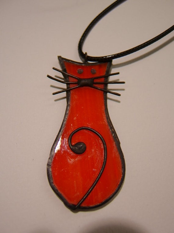 Cat Tiffany Style Stained Glass Pendant