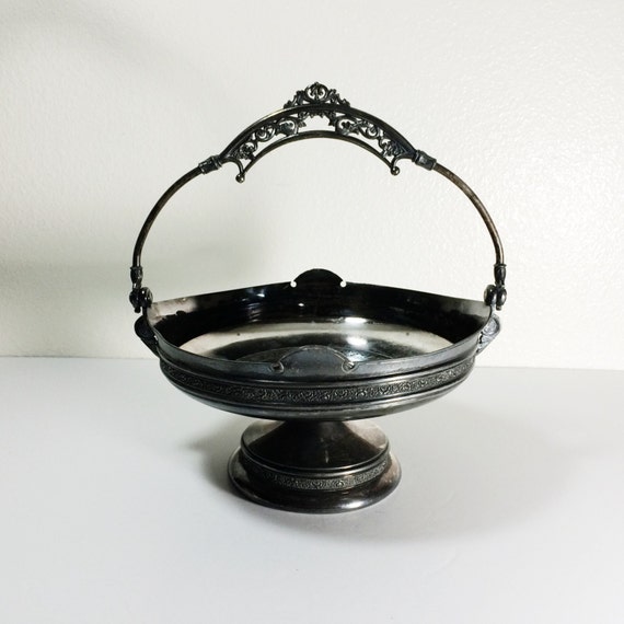 Antique Silver Plated Victorian Bridal Wedding Basket with