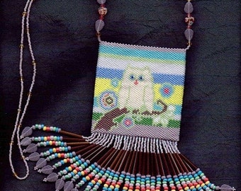 Folk Art Owl Beaded Amulet Bag