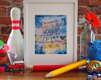 La Poulette Grise - Watercolor Art - Blue - Quebec Lullaby - Nursery Art - Amour Et Joie De Vivre