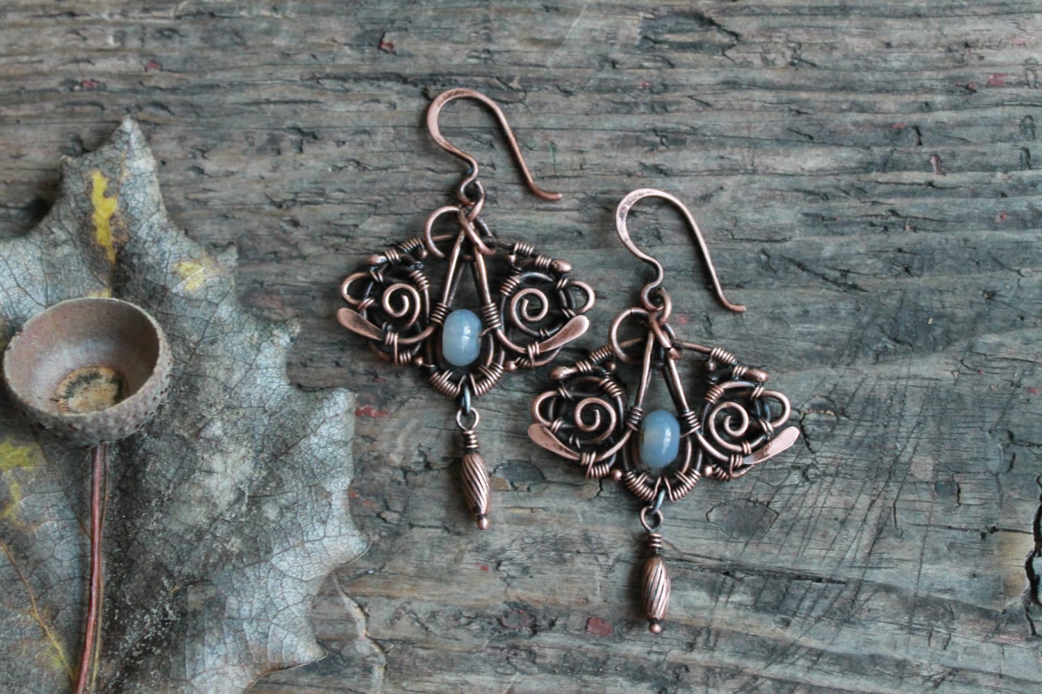 Wire Wrap Earrings Copper Earrings Agates Earrings