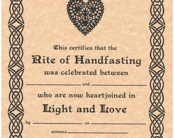 Handfasting Certificate, Hand Fasting Certificate, Engagement ...