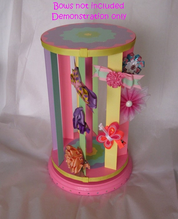 BowGoRound Hair Bow Carousel Personalized Bow Holder Rainbow Flowers