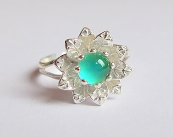 Mood Ring Sterling Silver 925 - 6 mm - High Quality - Daisy, Flower Mood Ring - adjustable