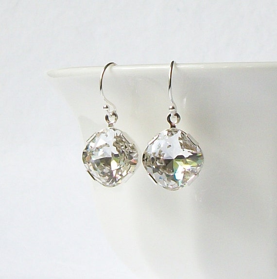 April Birthstone Earrings White Diamond Drop by PeriniDesigns