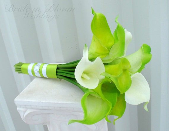 Bridesmaid bouquet Lime green real touch calla lily Wedding bouquet