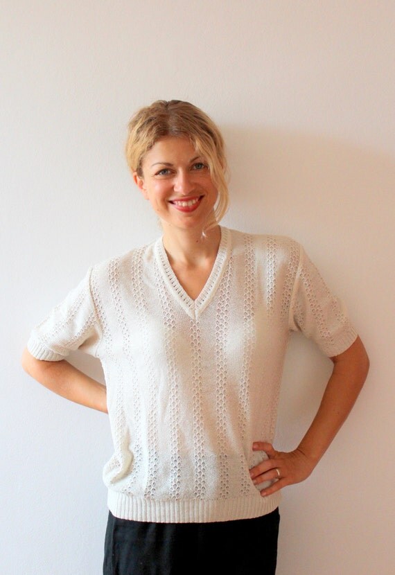 Items similar to vintage ivory oversized vneck sweater / offwhite