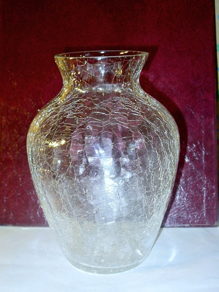 Tall Vase Crackle Glass Vase Clear Glass Vintage Glass