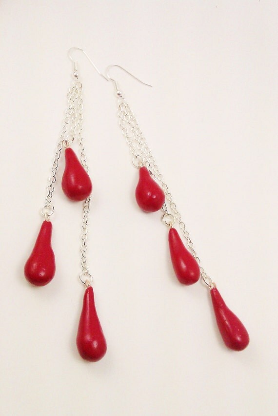 True Blood Earrings Blood Drops Twilight Inspired Chain