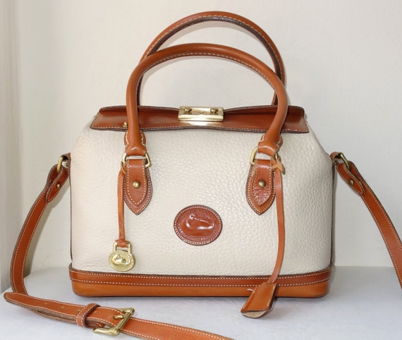 Vintage Dooney and Bourke Large Ivory White & Tan Brown Pebble