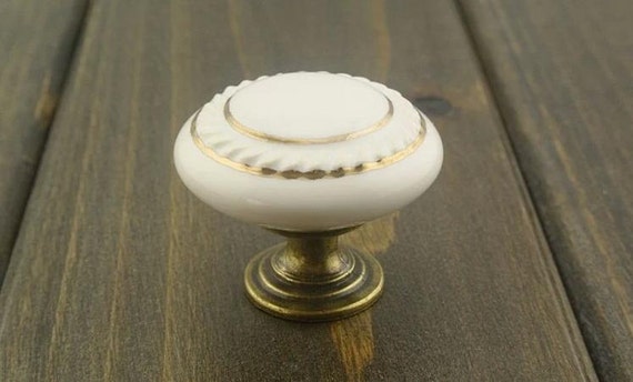 Dresser Knob Drawer Knobs Pulls Handles White Gold Ceramic Kitchen ...