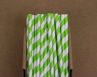 25 apple green striped paper straws (PS0009) - Party straws - with printable DIY flags