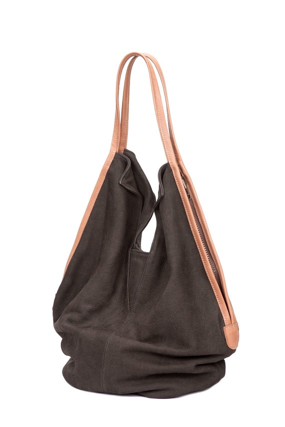 Dark Grey Soft Leather Bag leather tote bag by LadyBirdesign