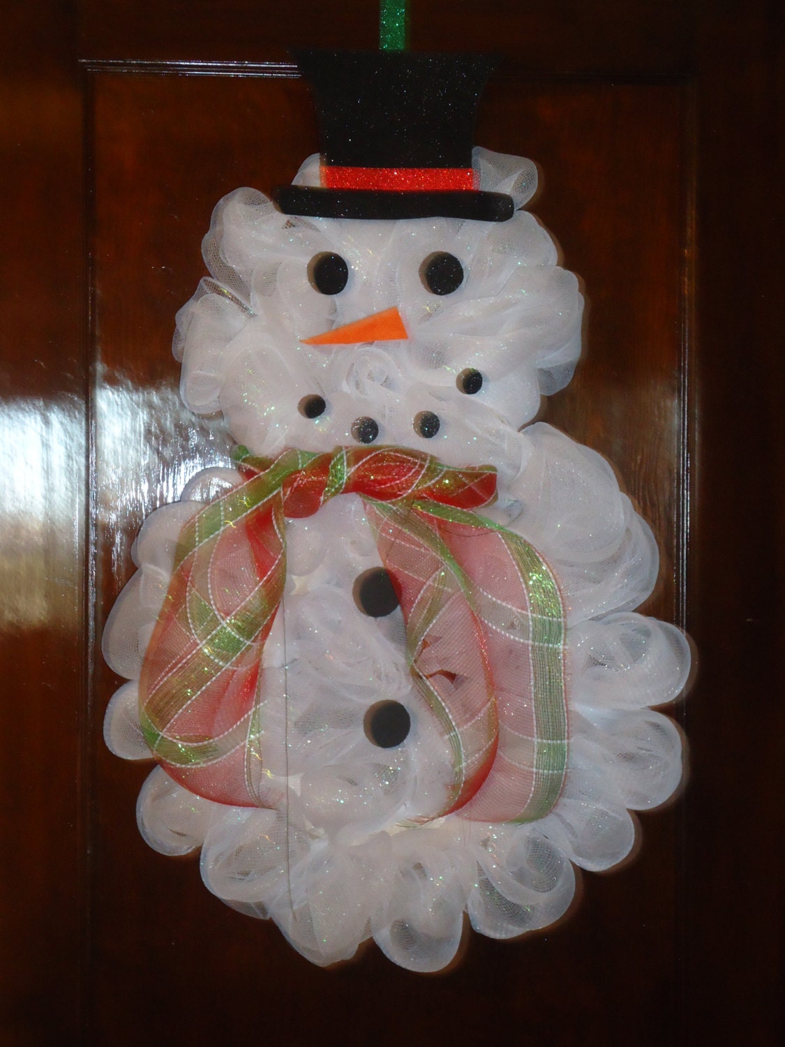 Handmade deco mesh snowman wreath