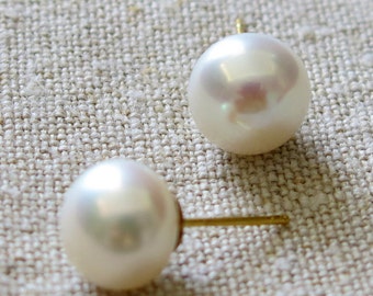 Pearl Studs, Pearl Earrings, Wedding Pearl Earrings, Gift for Her, 10mm White Pearls, Handmade Earrings, Genuine Pearls, Venexia Jewelry