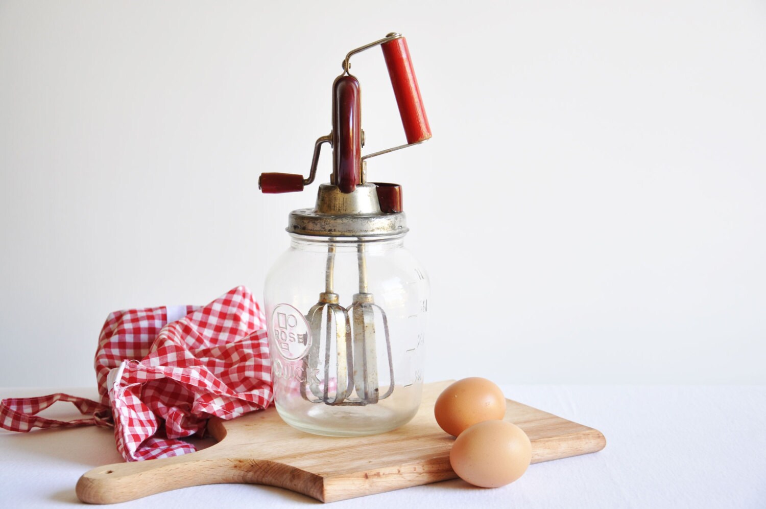 Vintage Egg Beater With Its Original Glass Jar Rustic