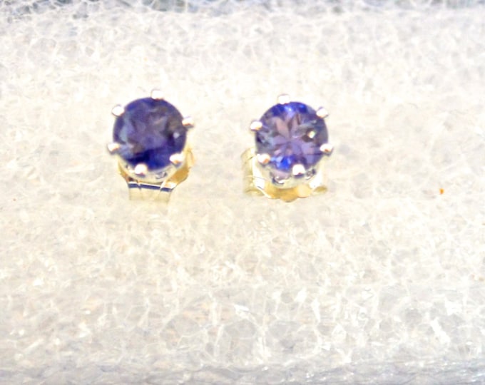 Iolite Stud earrings, 4mm Round, Set in Sterling Silver, Natural, E351