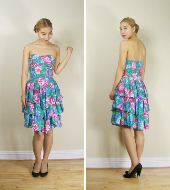 REDUCED 1990s Floral Sundress Strapless by PrettyBonesJefferson