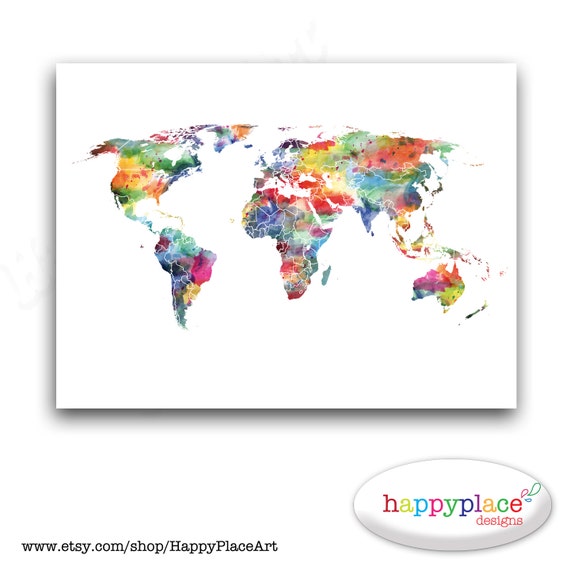 Large Custom World Map Poster Print or Printable by HappyPlaceArt