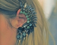Atalanta Blue Crystal Ear Cuff with tassel chains