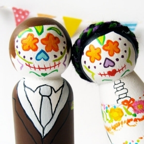 Day of the Dead Cake toppers Sugar skull bride and groom, Custom