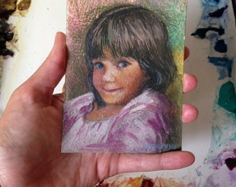 Little Girl Child Portait Impish Grin Original Watercolor Children Belinda DelPesco