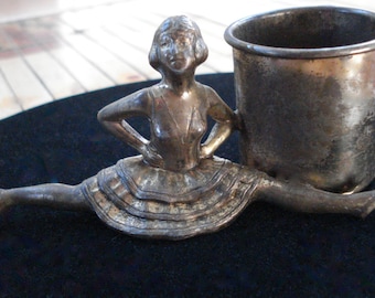 Vintage 1960s Vase Candle Holder Brass Ballerina Cheerleader Dancer