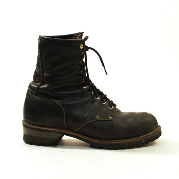 Carolina Lace Up Ankle / Roper / Packer Boots in Black Leather