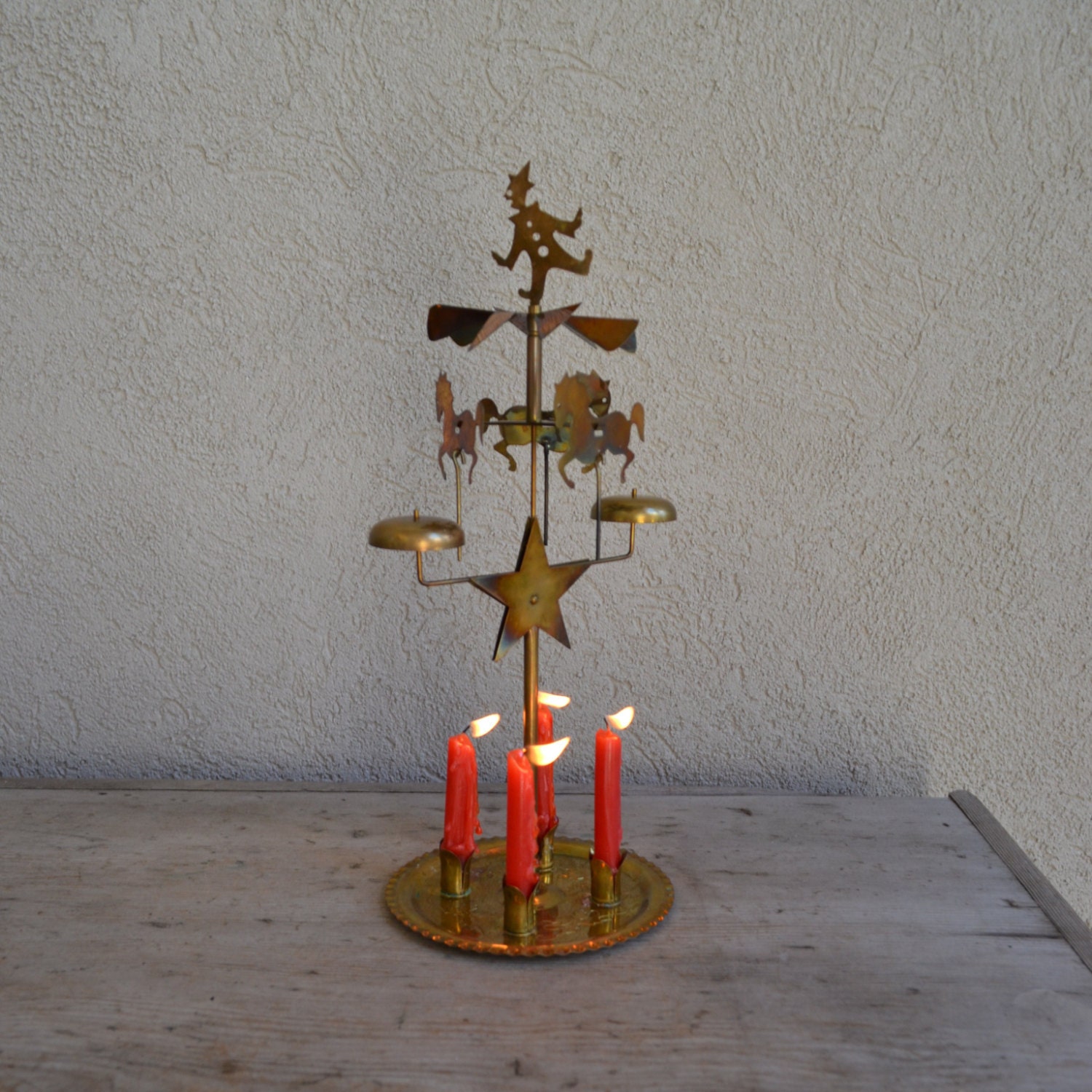 Vintage Brass Angel Chime Swedish with Candles with original