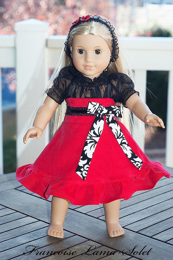 American Girl Christmas doll clothes red back damask twirl dress 18" doll dress -  Bella Milano