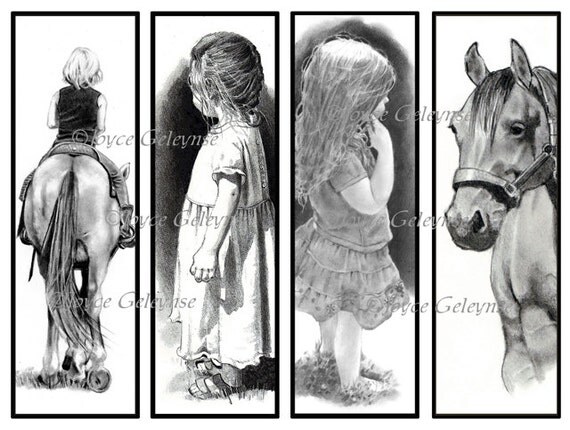 printable bookmarks children and horses original realism