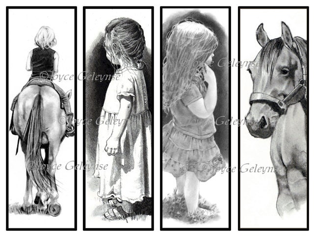 Printable Bookmarks Children and Horses Original Realism