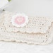 Business Card Wallet for Women, Crochet Credit, Drivers License Pouch, Antique White with Flower Applique