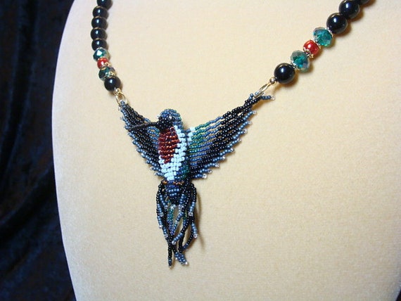 Items similar to Bead Sculpture Hummingbird Necklace on Etsy