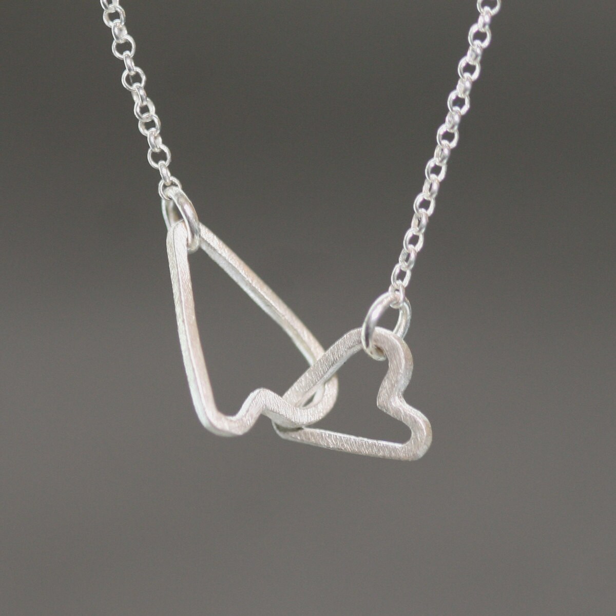 Double Sideways Heart Necklace in Sterling Silver