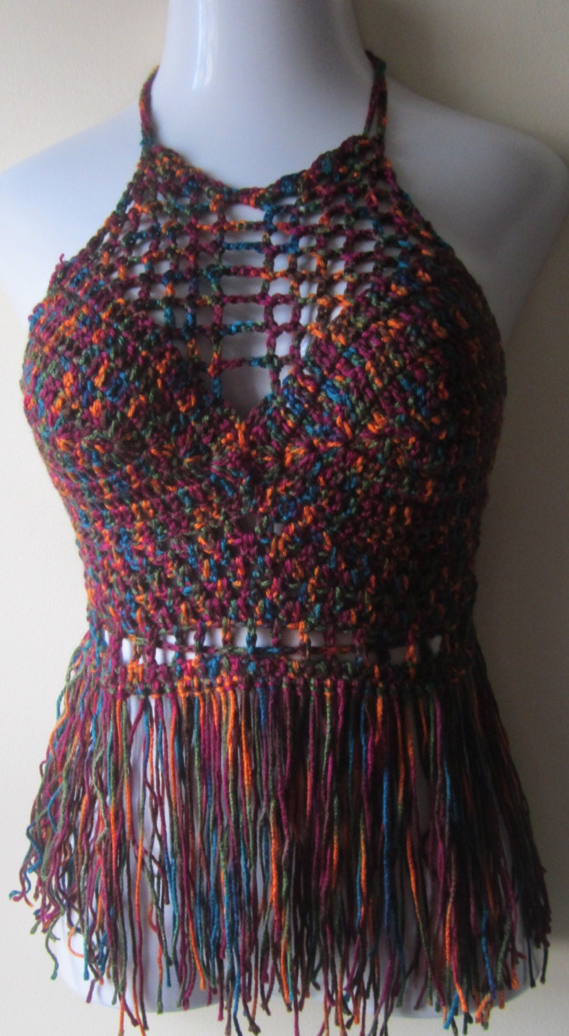 Gypsy Halter Top Festival Fringe Top Halter Top By Elegantcrochets