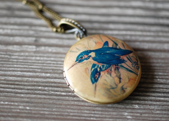 Vintage Inspired Blue Bird Locket with custom quote inside