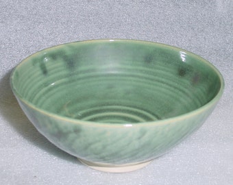 Wheel Thrown Pottery Bowl in a Shiny Green Sage with Textured Exterior