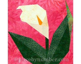 Calla Lily flower quilt block pattern, paper pieced quilt patterns, instant download PDF pattern, flower quilt patterns, flower patterns