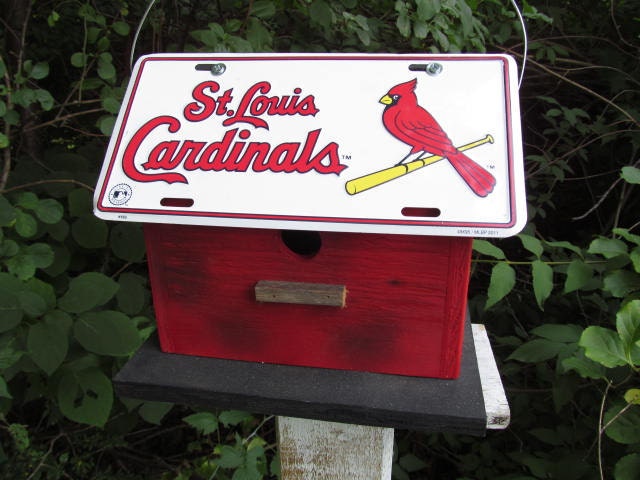 Play Ball St Louis Cardinals Primitive License Plate Birdhouse